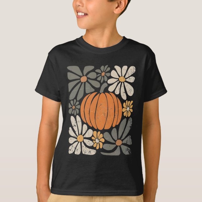 Retro Pumpkin Boho Flowers sjunker hösten Thanksgi T Shirt (Framsida)
