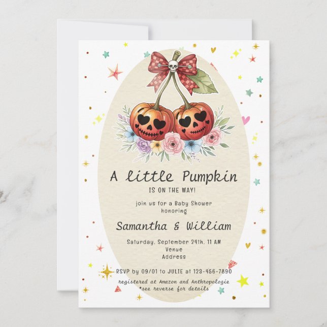 Retro Pumpkin Cherries Coquette Fall Baby Shower Inbjudningar (Framsida)