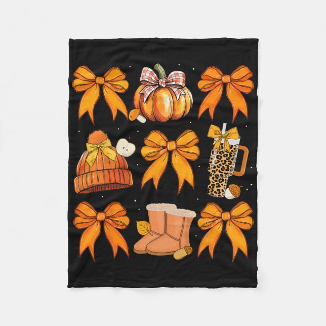 Retro Pumpkin Coquette Bow Fall Autumn Halloween G Fleecefilt (Framsidan)
