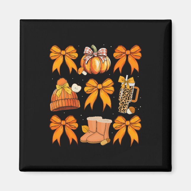 Retro Pumpkin Coquette Bow Fall Autumn Halloween G Magnet (Framsidan)