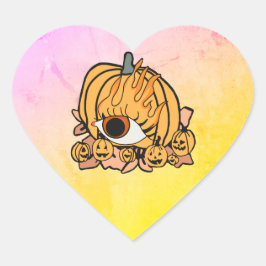 Retro Pumpkin Flamed Öga Hjärtformat Klistermärke
