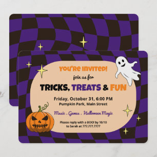 Retro Pumpkin Halloween Kids Party-inbjudan Inbjudningar