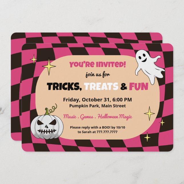 Retro Pumpkin Halloween Kids Party-inbjudan Inbjudningar (Fram/baksida)