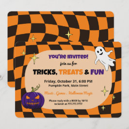 Retro Pumpkin Halloween Kids Party-inbjudan Inbjudningar