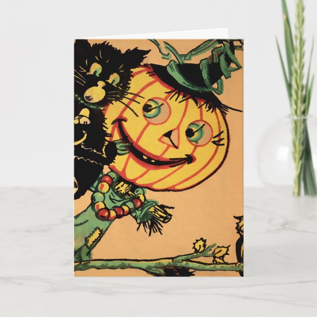 Retro Pumpkin Halloween-kort Helgkort (Framsida)