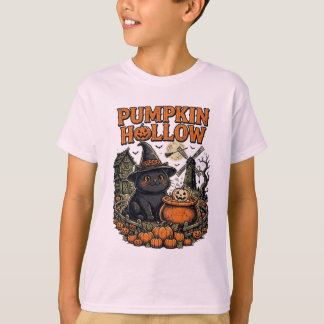 Retro Pumpkin Hollow Vintage Svart Katt T-Shirt