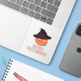 Retro Pumpkin "Lycklig" Halloween Sticker - Vintag Klistermärken