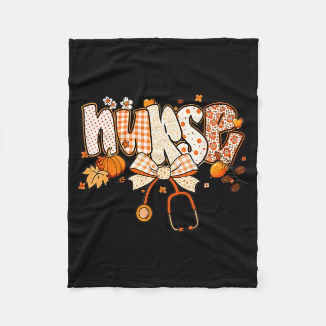 Retro Pumpkin Nurse Life Stethoscope Fall Autumn F Fleecefilt (Framsidan)