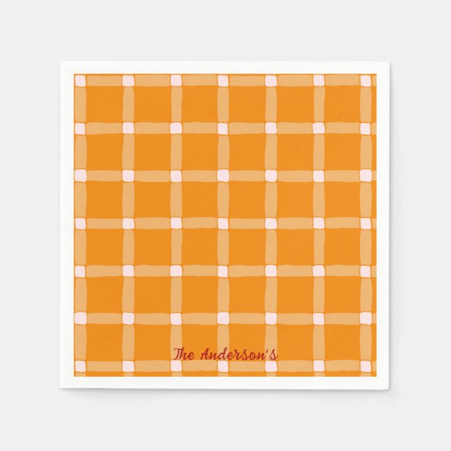 Retro Pumpkin Orange Gingham Halloween Party Pappersservett (Framsidan)