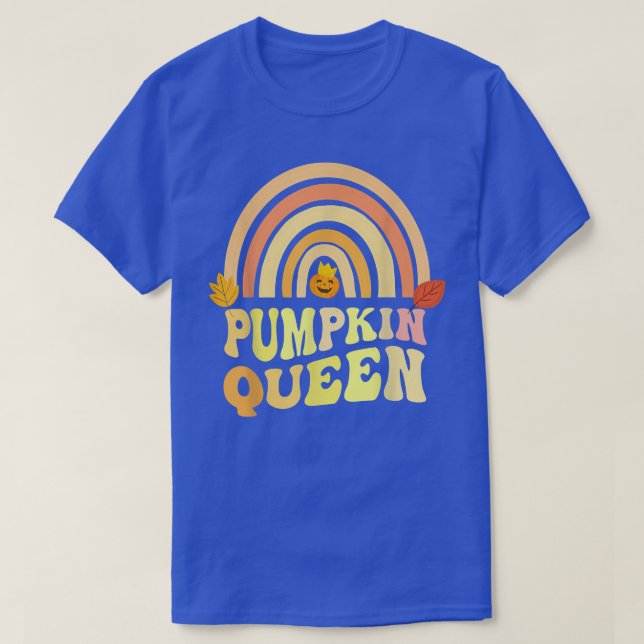 Retro PUMPKIN QUEEN Rainbow Carver Dam Fall Carvi T Shirt (Design framsida)