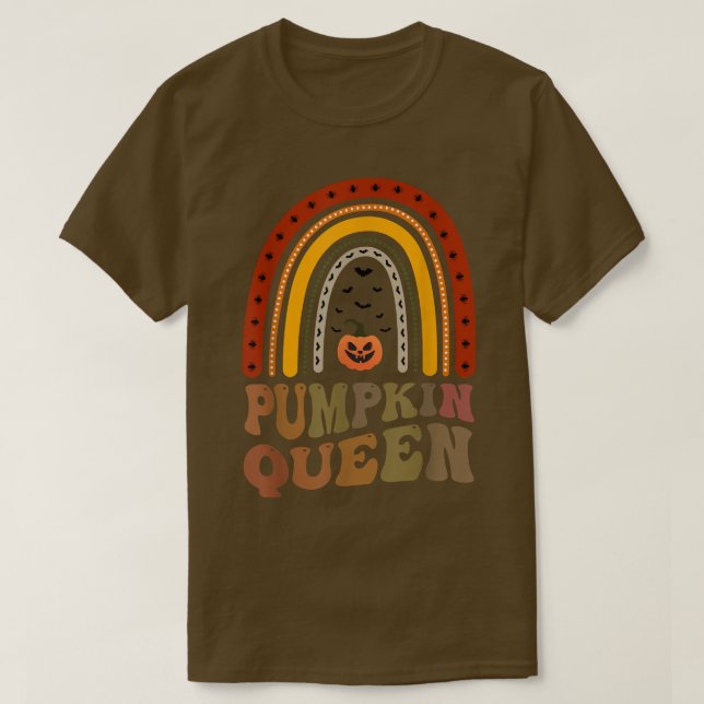 Retro PUMPKIN QUEEN Rainbow Carver Dam Fall Carvi T Shirt (Design framsida)