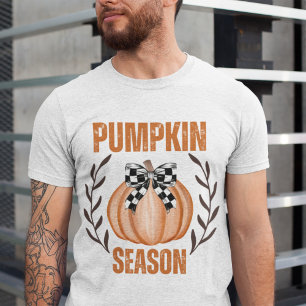 Retro Pumpkin Season Coquette Bow Fall Blommigt T Shirt