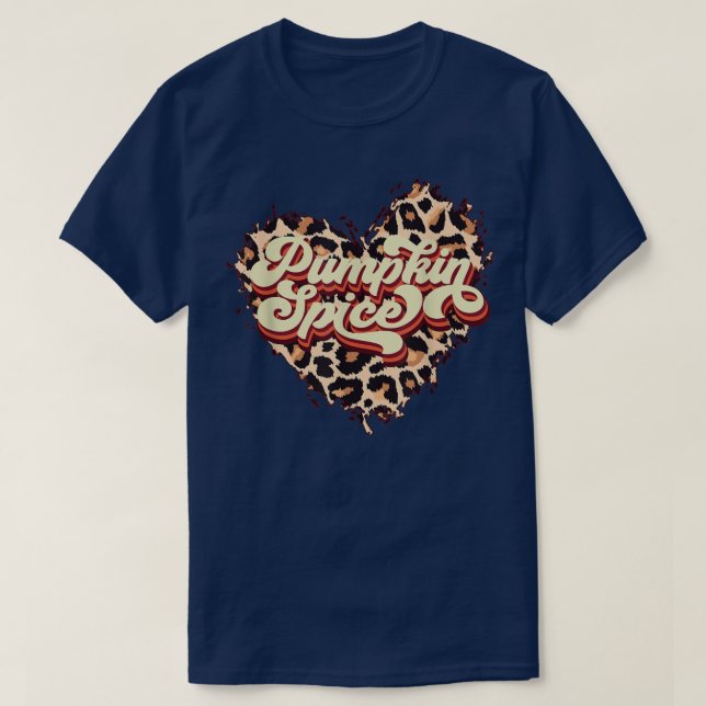 Retro Pumpkin Spice Leopard Heart Fall Höst Hall T Shirt (Design framsida)