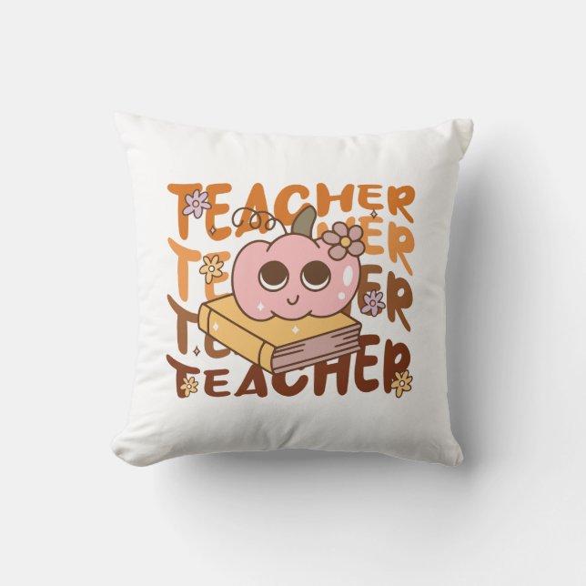 Retro Pumpkin Teacher Halloween Fall Kudde (Framsida)