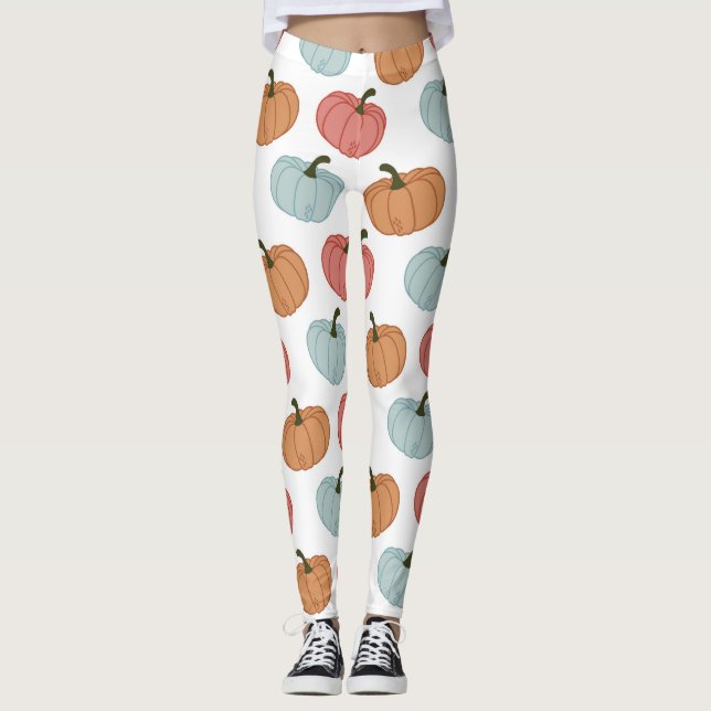 Retro Pumpkin Thanksgiving Sömlös Mönster Leggings (Framsida)