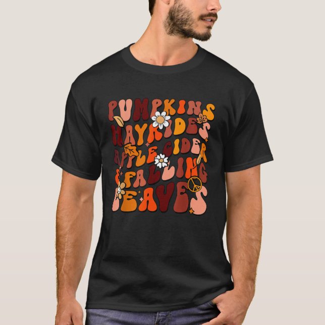 Retro Pumpkins Hayrides Apple Cider Falling Löv T Shirt (Framsida)