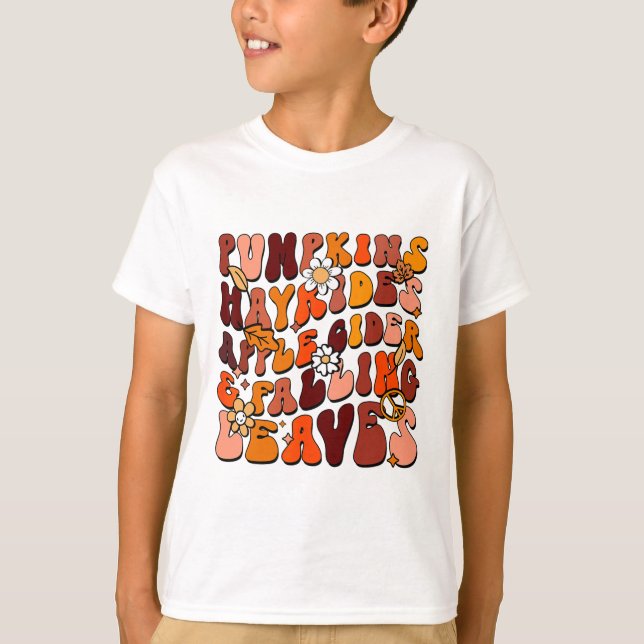 Retro Pumpkins Hayrides Apple Cider och Falling Le T Shirt (Framsida)