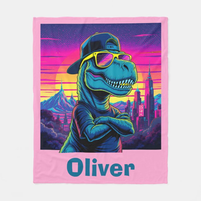 Retro Punk Dinosaurie Fleecefilt (Framsidan)
