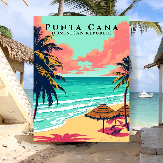 Retro Punta Cana Dominikanska Republiken Strand Re Vykort (Retro Punta Cana Dominican Republic Beach Travel Postcard
)