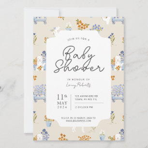Retro Puppy Blommigt Flower Shop Baby Shower Inbjudningar