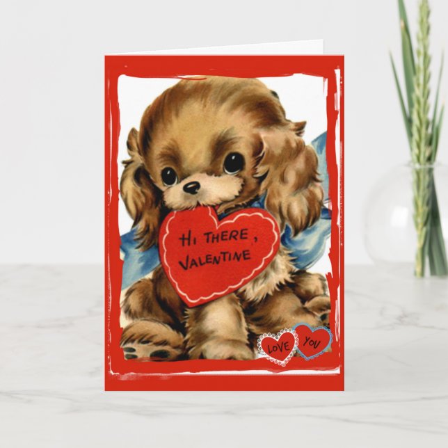 Retro Puppy Hej där Valentine Card Helgkort (Framsida)