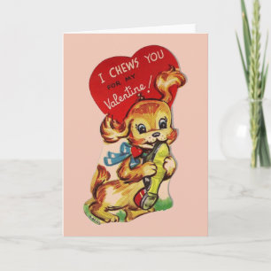 Retro Puppy Valentine-hälsningskort Helgkort