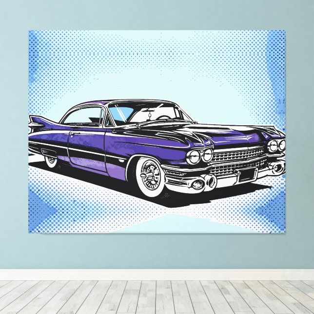 Retro Purple Classic Car Side Pop Art Canvastryck (Insitu (trägolv))