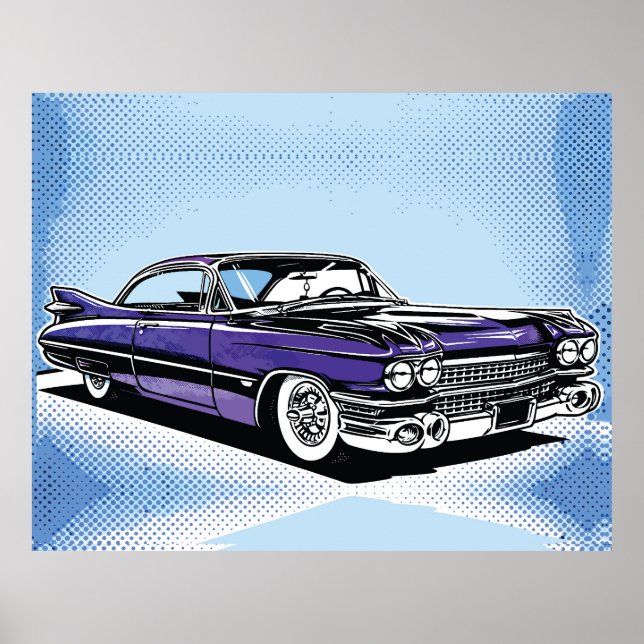 Retro Purple Classic Car Side Pop Art Poster (Framsidan)