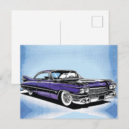 Retro Purple Classic Car Side Pop Art Vykort