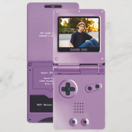 Retro Purple Handheld Gaming II Birthday Inbjudningar