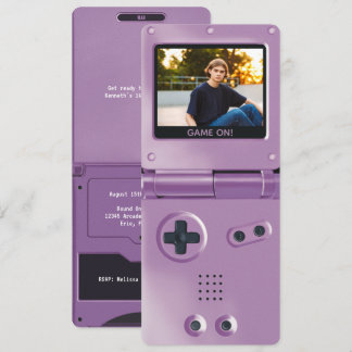 Retro Purple Handheld Gaming II Birthday Inbjudningar