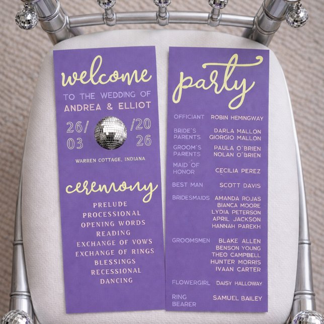 Retro Purple Spring Disco Wedding Ceremony Program (Skapare uppladdad)