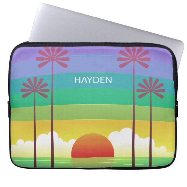 Retro Purple Sunset Palm Trees Art Personalised Laptop Fodral (Framsidan)