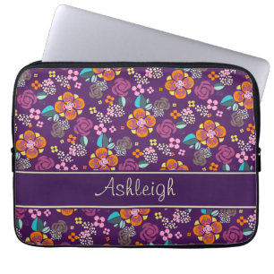 Retro purpurfärgad blommönster laptop fodral