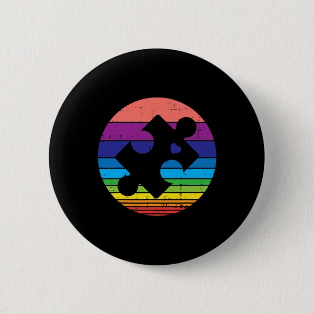 Retro Puzzle Heart Autism Awareness Manar Kvinnor  Knapp (Framsida)
