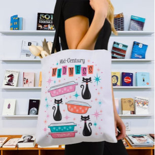 Retro Pyrex Mod Kattunge MCM Atomic Tote Bag Tygkasse