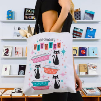 Retro Pyrex Mod Kattunge MCM Atomic Tote Bag Tygkasse