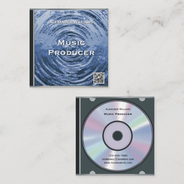 Retro QR Code Blue Music CD Case Fyrkantigt Visitkort (Fram/baksida)