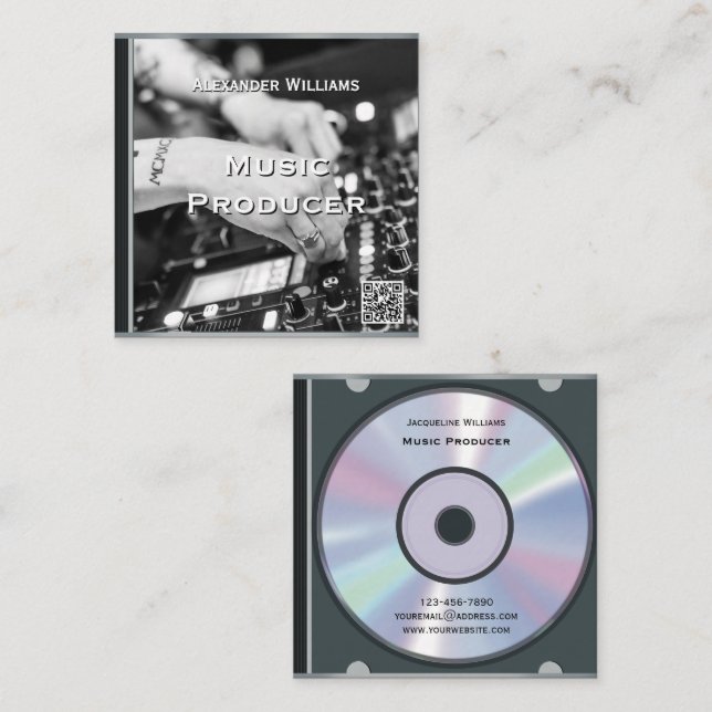 Retro QR Code Music CD Case II Fyrkantigt Visitkort (Fram/baksida)