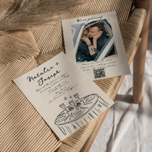 Retro QR-kod Hand plockade Roligt Photo Bröllop Inbjudningar