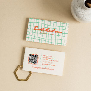Retro QR-kod Handskriven ritad groovy fet Visitkort