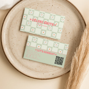 Retro QR-kod Rutig Groovy Blommig Boho Trendig Visitkort