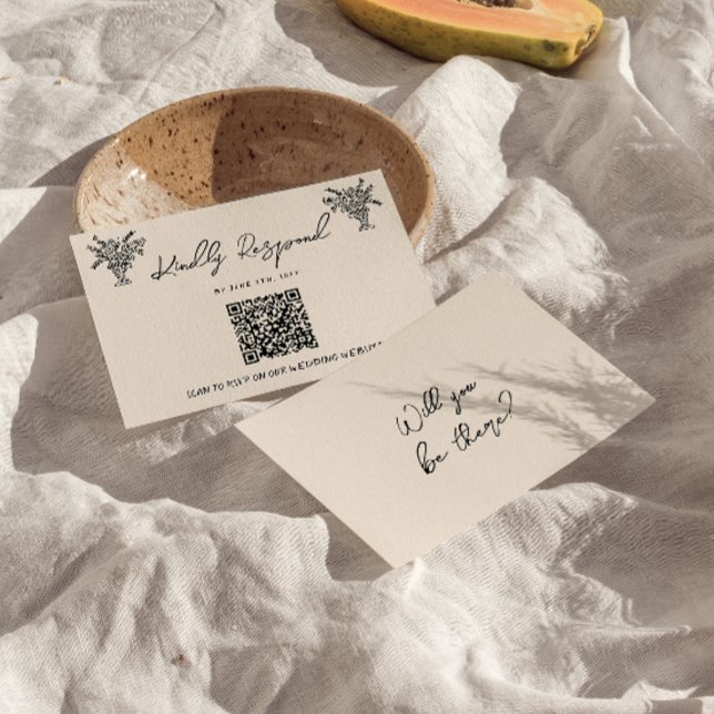 Retro QR-koden Hand skriftlig ritad Quirky Bröllop OSA Kort (Skapare uppladdad)