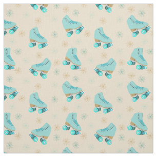 Retro Quad Roller Skates Teal och Tan Patterned Tyg