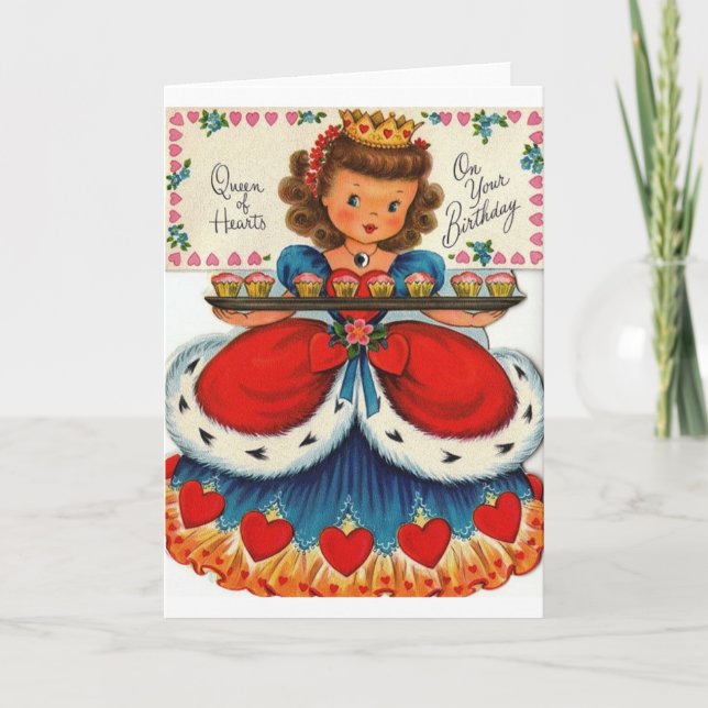 Retro Queen of Hearts Birthday Greeting Card Kort (Framsida)