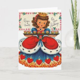 Retro Queen of Hearts Birthday Greeting Card Kort