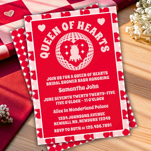 Retro Queen of Hearts Inbjudningskort för möhippan (Bridal Shower Invitation)