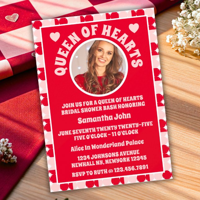 Retro Queen of Hearts Möhippa Photo Inbjudningar (Bridal Shower Invitation)