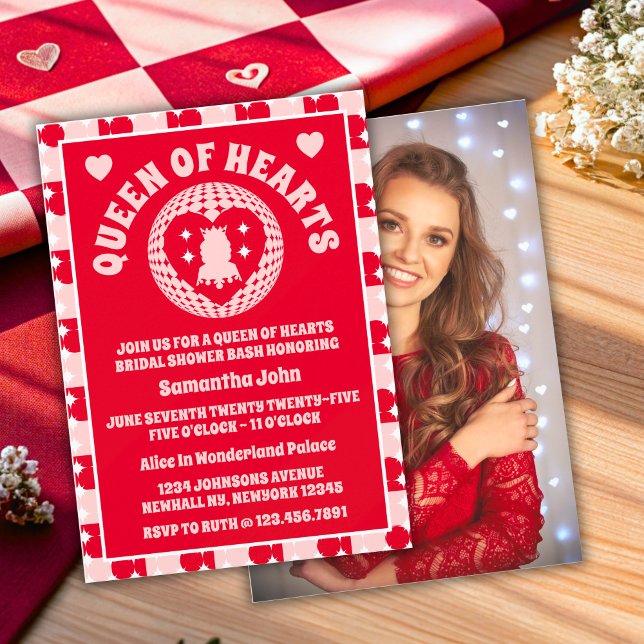 Retro Queen of Hearts Photo Möhippa Inbjudningar (Bridal Shower Invitation)