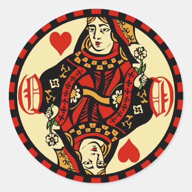Retro Queen of Hearts Runt Klistermärke (Framsida)